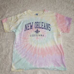Girls Size Large New Orleans Pastel Tie Dye 100% Cotton Short Sleeve T-Shirt